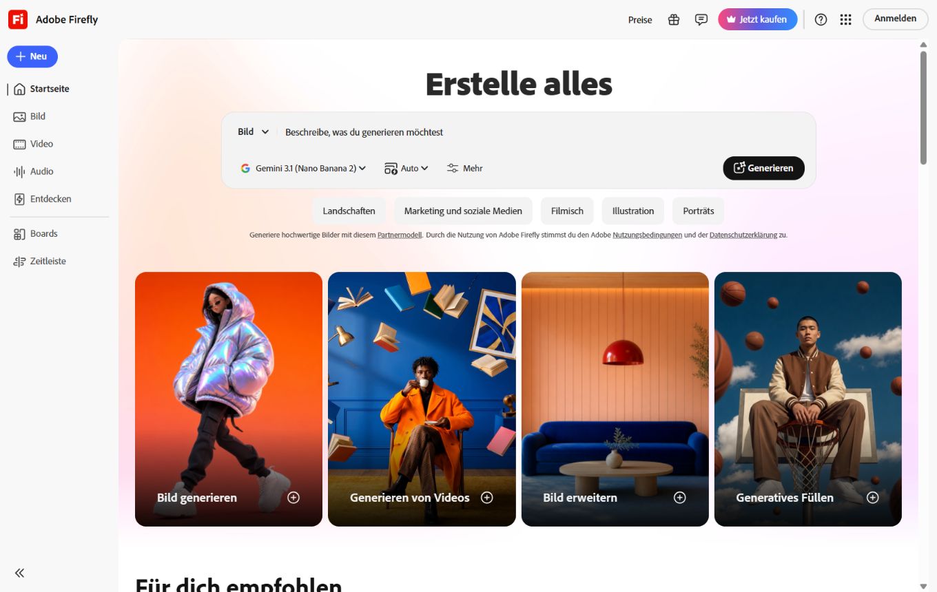 Vorschau von Adobe Firefly